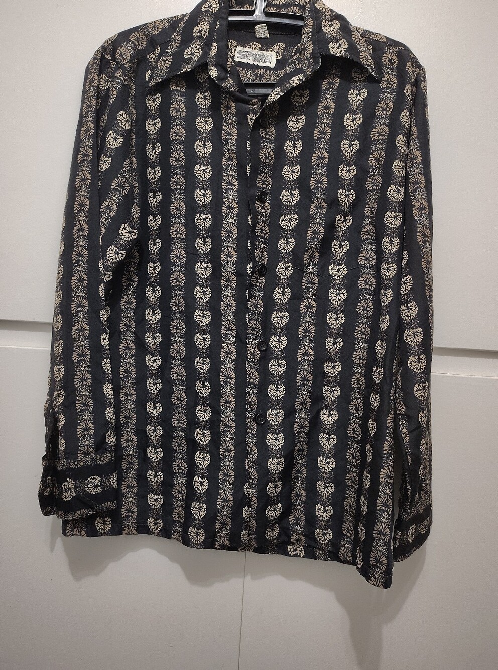 Vintage 70s Spire California Men's Disco Shirt Long Sleeve Geometric Pattern M